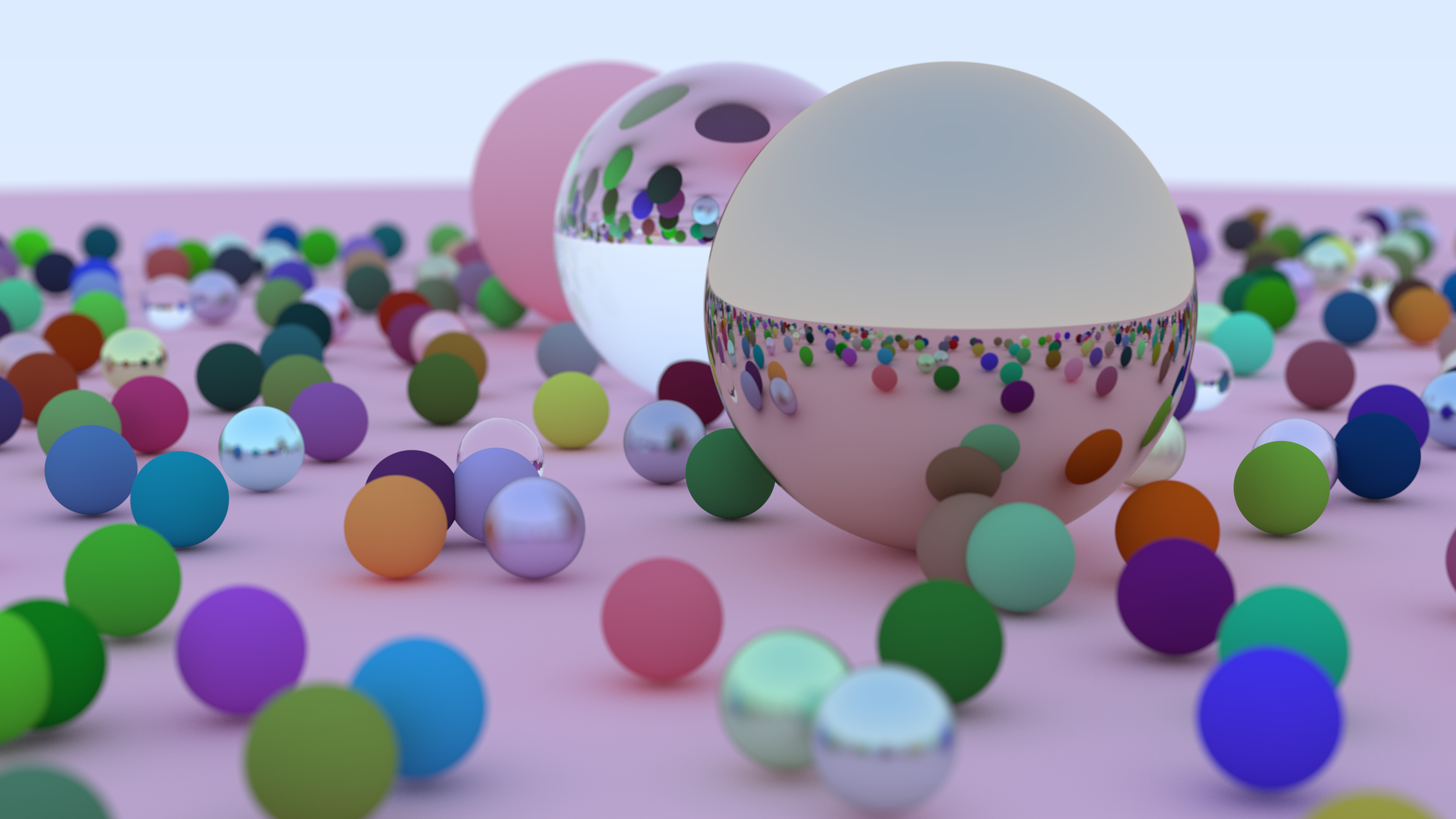 A slightly modified version of the cover from the first book "Ray Tracing in One Weekend"